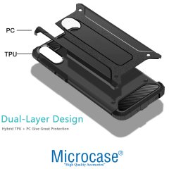 Microcase Samsung Galaxy A20e King Serisi Armor Perfect Koruma Kılıf Siyah + Tempered Glass Cam Koruma (SEÇENEKLİ)
