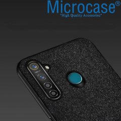 Microcase Huawei Y6P Fabrik Serisi Kumaş ve Deri Desen Kılıf - Siyah