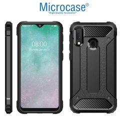 Microcase Samsung Galaxy A20e King Serisi Armor Perfect Koruma Kılıf Siyah + Tempered Glass Cam Koruma (SEÇENEKLİ)