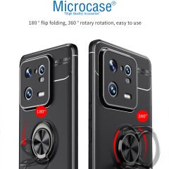 Microcase Xiaomi 13 Pro (Global) Focus Serisi Yüzük Standlı Silikon Kılıf - Siyah AL3363