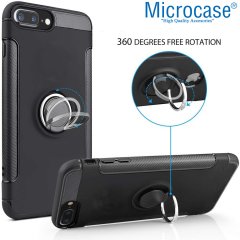 Microcase iPhone 7 Plus Yüzük Standlı Armor Silikon Kılıf - Siyah