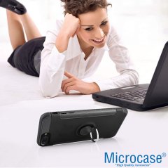 Microcase iPhone 7 Plus Yüzük Standlı Armor Silikon Kılıf - Siyah