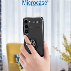 Microcase Samsung Galaxy S23 Plus Focus Serisi Yüzük Standlı Silikon Kılıf - Siyah AL3363