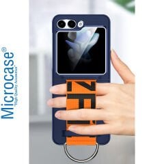 Microcase Samsung Z Flip5 Parmak Tutuculu Kayış Askılı Plastik Kılıf - AL3007 Lacivert