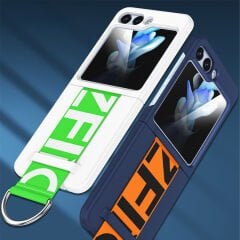 Microcase Samsung Z Flip5 Parmak Tutuculu Kayış Askılı Plastik Kılıf - AL3007 Lacivert