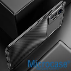 Microcase Xiaomi 12 Lite Maxy Serisi Carbon Fiber Silikon Kılıf - Siyah AL3413