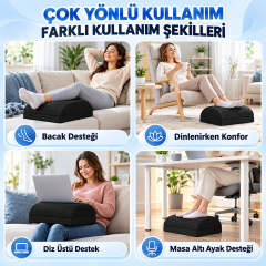 Microcase 3 Katmanlı Ayarlanabilir Çok Amaçlı Kaydırmaz Taban Ayak Koyma Pedi Ofis Ev Seyehat Ayak Bacak Koyma Dinlendirme Pedi AL7015