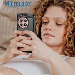 Microcase  Oneplus 12R / Oneplus Ace 3 Brushed Carbon Fiber Silikon Kılıf - Siyah AL3332