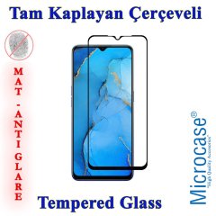Microcase Oppo Reno 3 - Oppo A91 Tam Kaplayan Çerçeveli Tempered Ekran Koruyucu - Mat Siyah