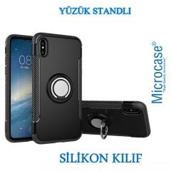 Microcase iPhone XS Max Yüzük Standlı Armor Silikon Kılıf - Siyah