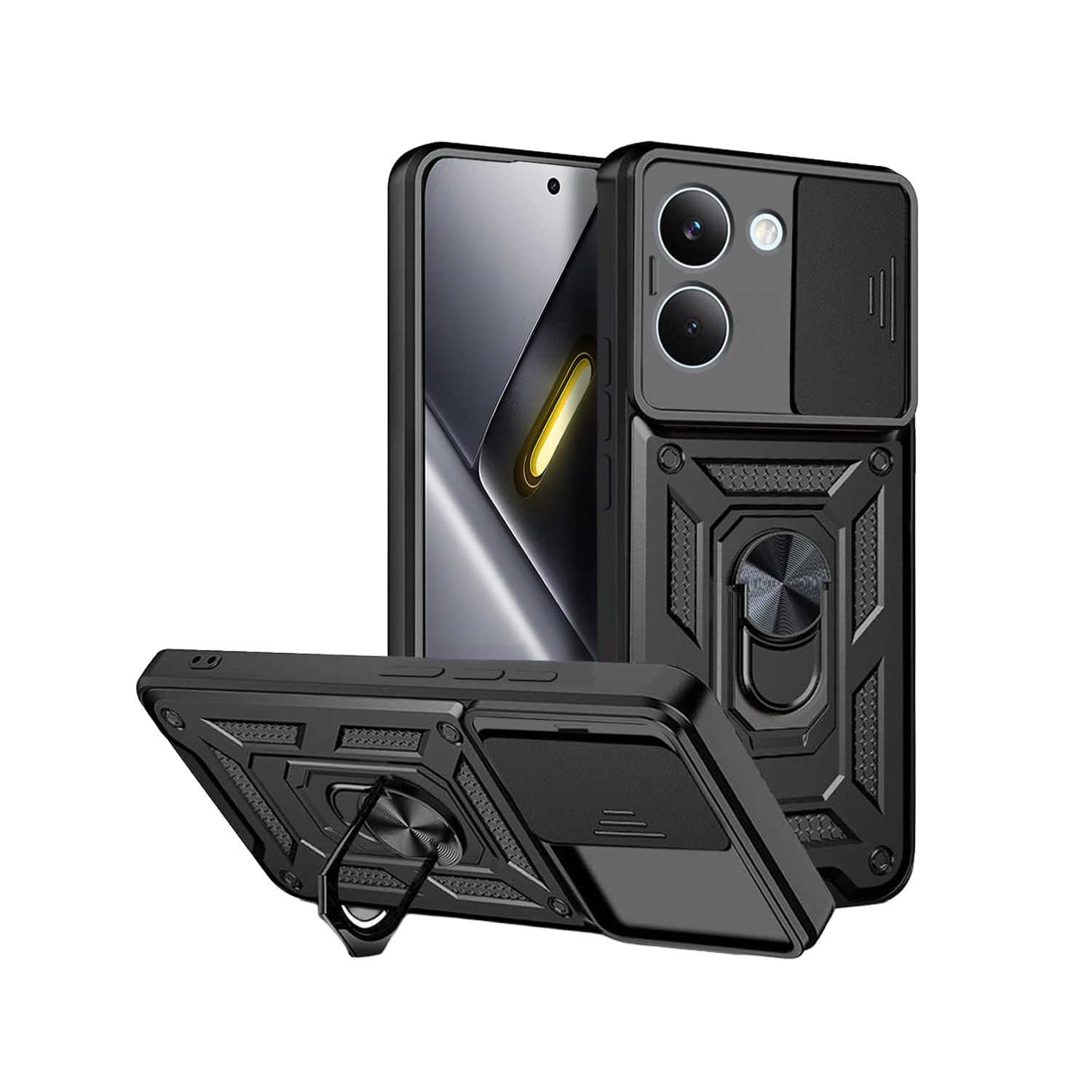 Microcase POCO X8 Pro 5G ile Uyumlu Kamera Kapaklı Manyetik Mıknatıslı Yüzük Standlı Kılıf-AL5128