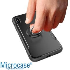 Microcase iPhone XS Max Yüzük Standlı Armor Silikon Kılıf - Siyah