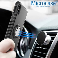 Microcase iPhone XS Max Yüzük Standlı Armor Silikon Kılıf - Siyah