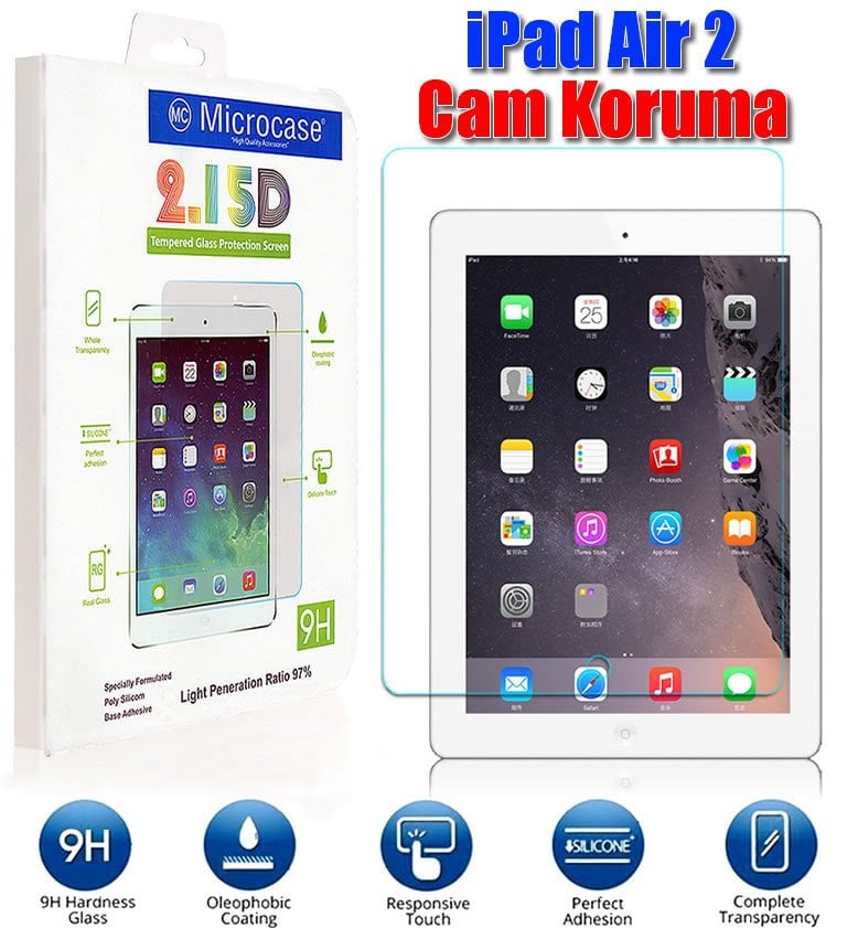 Microcase iPad Air 2 Tempered Glass Cam Koruma