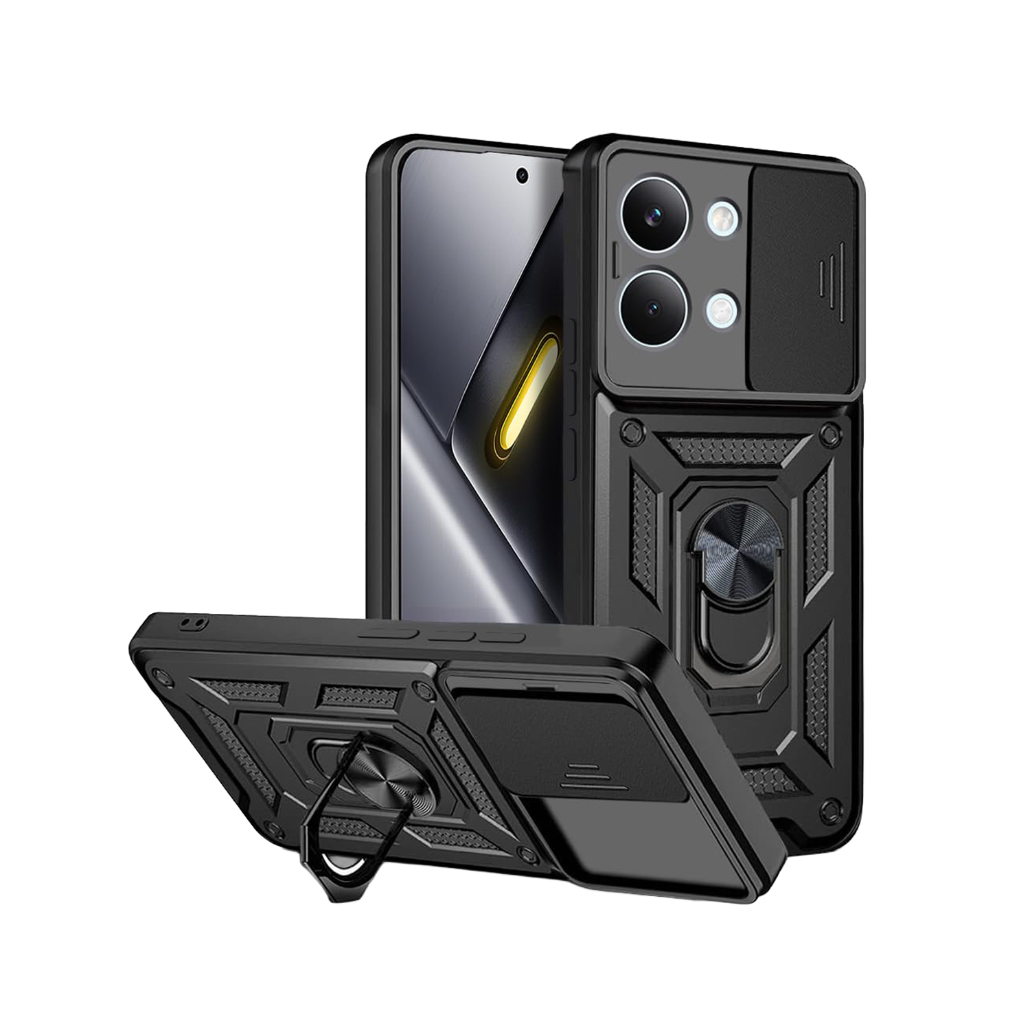 Microcase POCO 8X Pro Max 5G ile Uyumlu Kamera Kapaklı Manyetik Mıknatıslı Yüzük Standlı Kılıf-AL5128