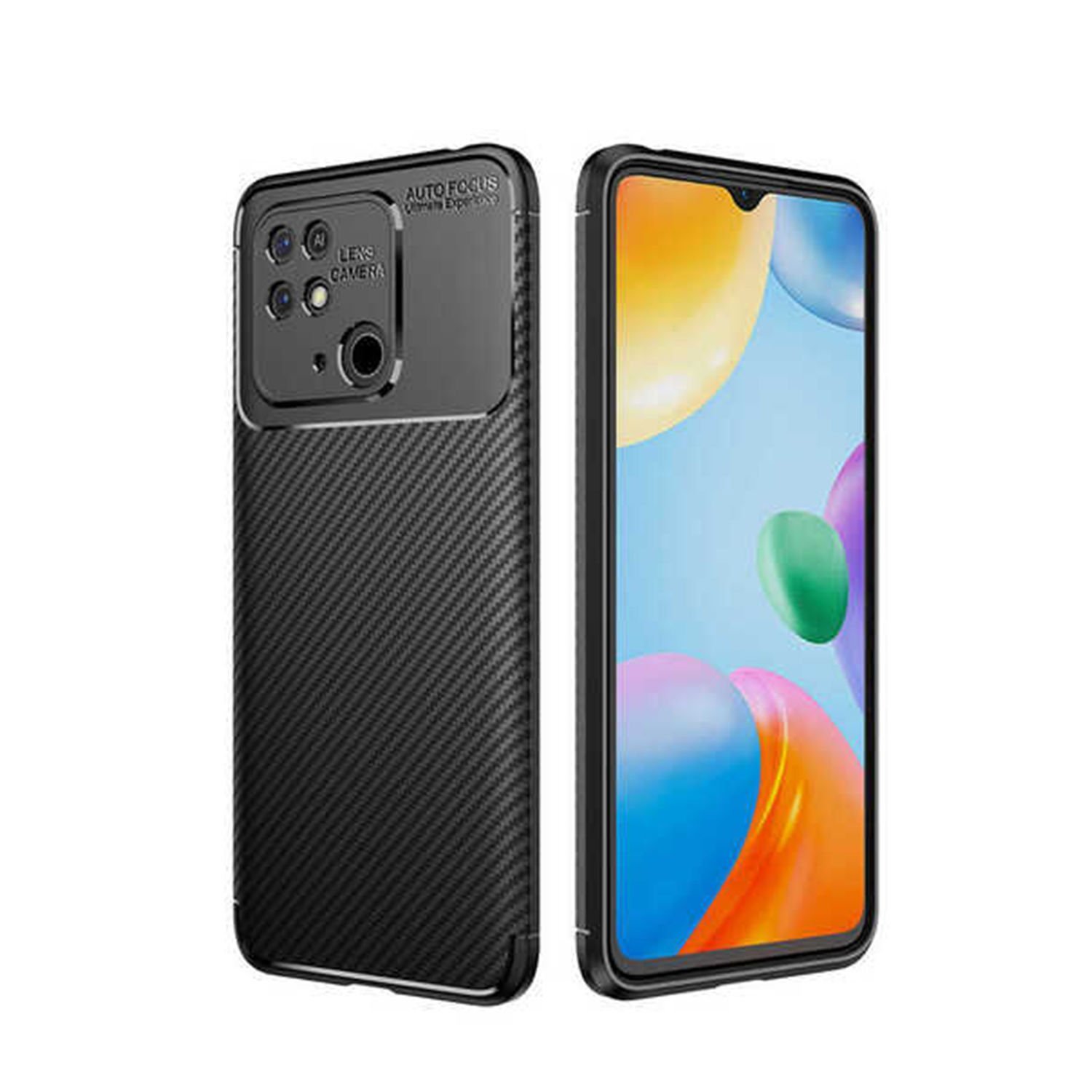 Microcase Xiaomi Poco C40 /Xiaomi Redmi 10C Maxy Serisi Carbon Fiber Silikon Kılıf - Siyah AL3413