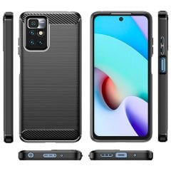 Microcase Xiaomi Redmi Note 11E/Redmi 10 5G Brushed Carbon Fiber Silikon Kılıf - Siyah AL3332