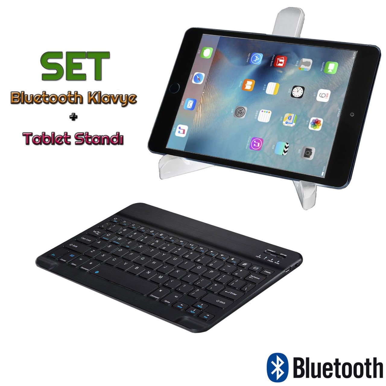 Microcase iPad Pro 12.9 2018 Bluetooth Klavye 27 cm (TR Sticker) + Tablet Standı - AL2754