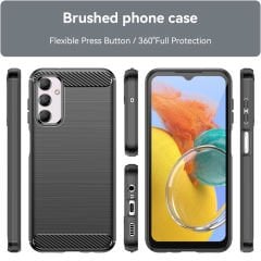 Microcase Samsung Galaxy M14 Brushed Carbon Fiber Silikon Kılıf - Siyah AL3332
