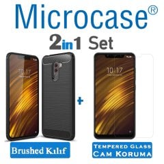 Microcase Xiaomi Pocophone F1 Brushed Slikon Kılıf + Ekran Koruma