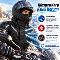 Motosiklet Kapüşonlu Kışlık Boyunluk ve Göğüs Koruyucu Rüzgar Kesici Su İtici Cırtlı Sürücü Göğüs Koruyucu AL7038