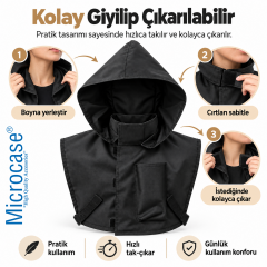 Motosiklet Kapüşonlu Kışlık Boyunluk ve Göğüs Koruyucu Rüzgar Kesici Su İtici Cırtlı Sürücü Göğüs Koruyucu AL7038