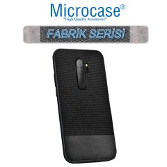 Microcase Xiaomi Redmi 9 Fabrik Serisi Kumaş ve Deri Desen Kılıf  - Siyah + Tempered Glass Cam Koruma
