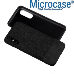 Microcase Xiaomi Redmi 9A Fabrik Serisi Kumaş ve Deri Desen Kılıf - Siyah