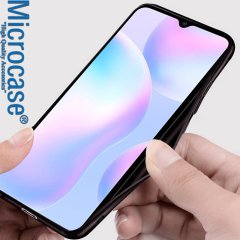 Microcase Xiaomi Redmi 9A Fabrik Serisi Kumaş ve Deri Desen Kılıf - Siyah