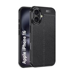 Microcase Iphone 16 ile Uyumlu Leather Serisi Deri Efekt Silikon Kılıf - Siyah Al3337