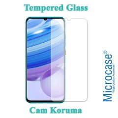 Microcase Xiaomi Redmi 9A Fabrik Serisi Kumaş ve Deri Desen Kılıf  - Gri+ Tempered Glass Cam Koruma