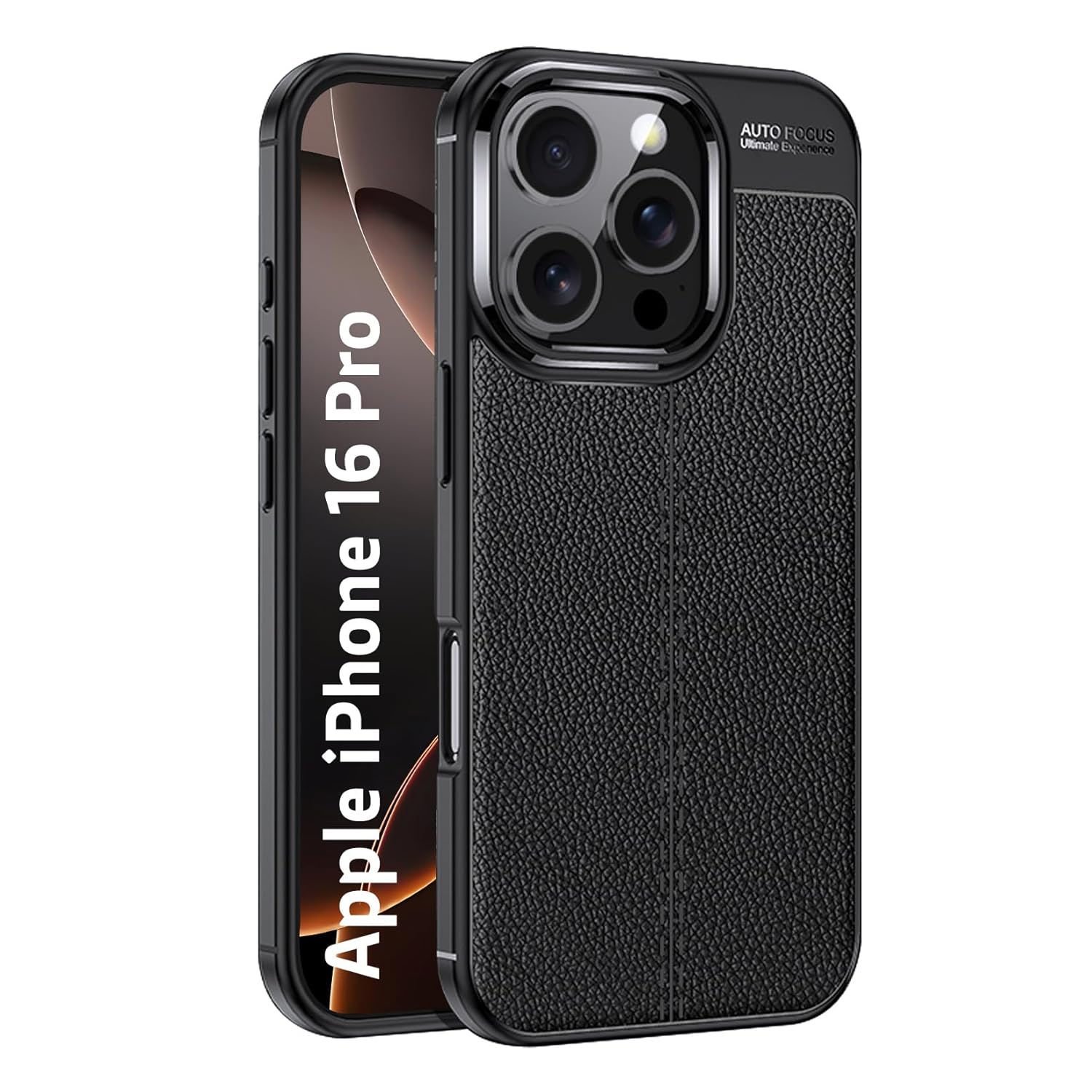 Microcase Iphone 16 Pro ile Uyumlu Leather Serisi Deri Efekt Silikon Kılıf - Siyah Al3337