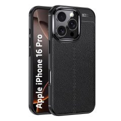 Microcase Iphone 16 Pro ile Uyumlu Leather Serisi Deri Efekt Silikon Kılıf - Siyah Al3337