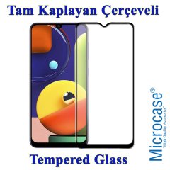 Microcase Samsung Galaxy A50s Tam Kaplayan Çerçeveli Tempered Ekran Koruyucu - SİYAH