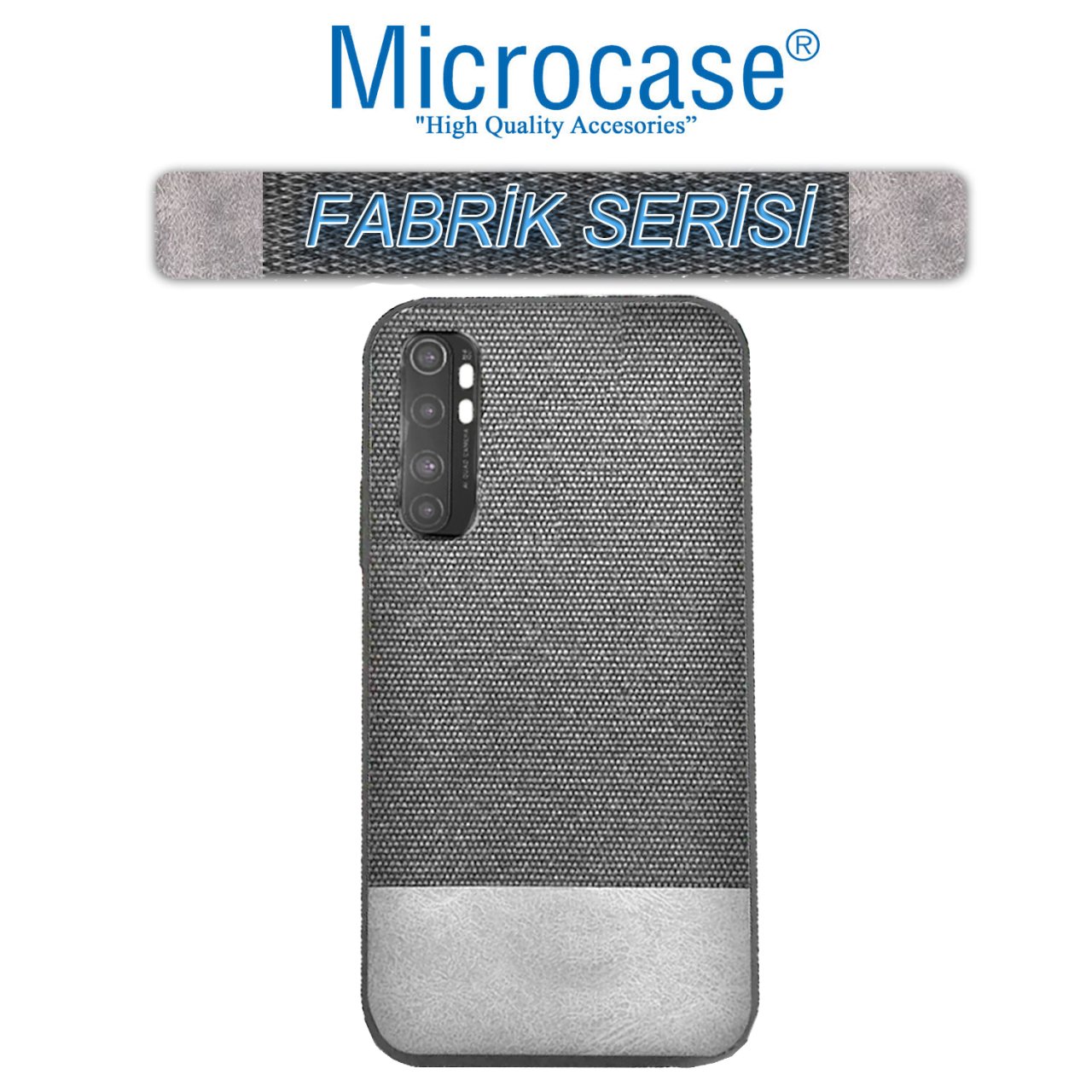 Microcase Xiaomi Mi Note 10 Lite Fabrik Serisi Kumaş ve Deri Desen Kılıf - Gri