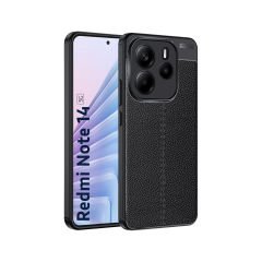 Microcase Xiaomi Redmi Note 14 5G ile Uyumlu Leather Serisi Deri Efekt Silikon Kılıf - Siyah Al3337