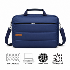 Microcase Su Geçirmez 3 Bölmeli Darbelere Dayanıklı Tablet Notebook Macbook Evrak Çantası 14 inch Lacivert AL5496