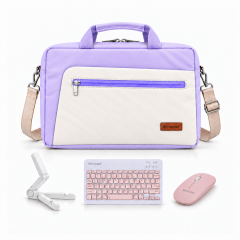 Microcase Macbook Air 13 inch M3 2024 ile uyumlu 4in1 Set Tablet Çanta + Bluetooth Klavye + Mouse + Tablet Standı Taşıma Çantası Krem Lila-PEMBE AL5923