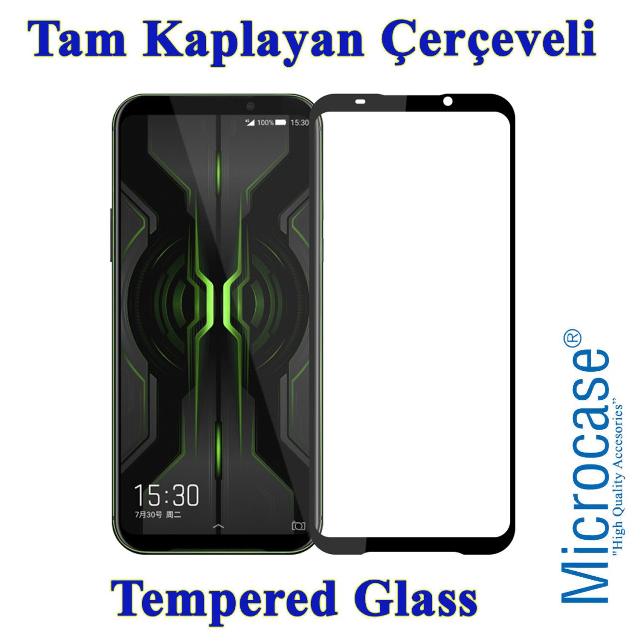 Microcase Xiaomi Black Shark 2 Pro Tam Kaplayan Çerçeveli Tempered Ekran Koruyucu - SİYAH