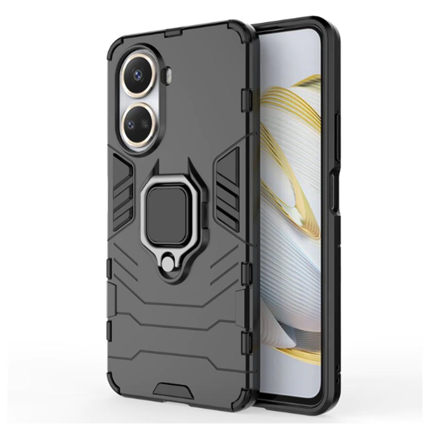 Microcase Huawei Nova 10 SE Batman Serisi Yüzük Standlı Armor Kılıf - Siyah AL3349