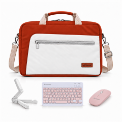 Microcase Macbook Air 13 inch M3 2024 ile uyumlu 4in1 SET Siyah Tablet Çanta + Bluetooth Klavye + Mouse + Tablet Standı Krem Kiremit-PEMBE AL5922