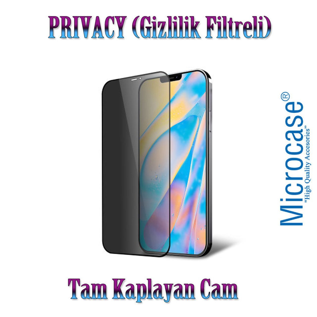 iPhone 12 Mini Privacy Gizlilik Filtreli Tam Kaplayan Cam - Siyah