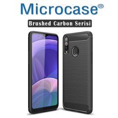 Microcase Samsung Galaxy A20s Brushed Carbon Fiber Silikon Kılıf - Siyah