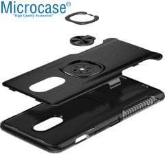 Microcase Xiaomi Redmi Note 9 Rome Serisi Yüzük Standlı Armor Kılıf - Siyah