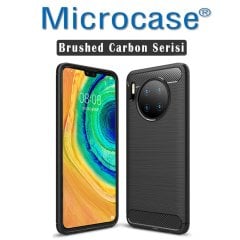 Microcase Huawei Mate 30 Brushed Carbon Fiber Silikon Kılıf - Siyah + Tempered Glass Cam Koruma