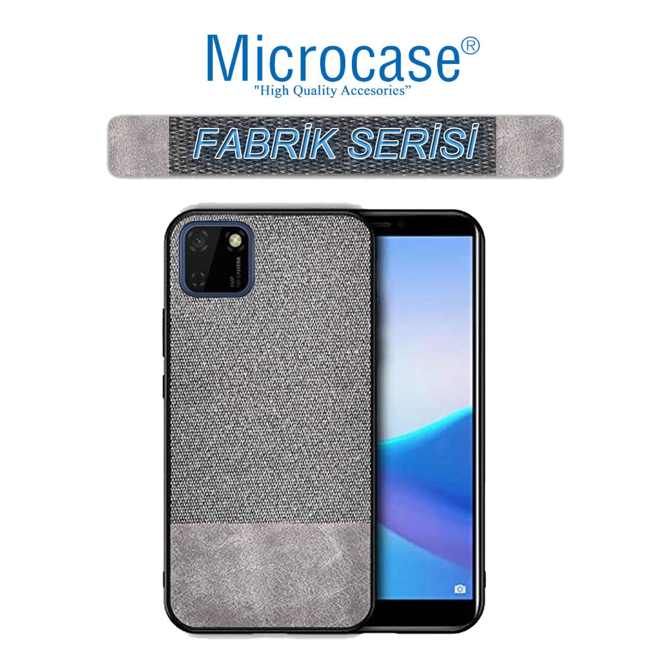 Microcase Huawei Y5P - Honor 9S Fabrik Serisi Kumaş ve Deri Desen Kılıf (SEÇENEKLİ) Gri