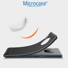 Microcase Huawei Mate 30 Pro Brushed Carbon Fiber Silikon Kılıf - Siyah + Tempered Glass Cam Koruma