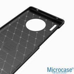Microcase Huawei Mate 30 Pro Brushed Carbon Fiber Silikon Kılıf - Siyah + Tempered Glass Cam Koruma