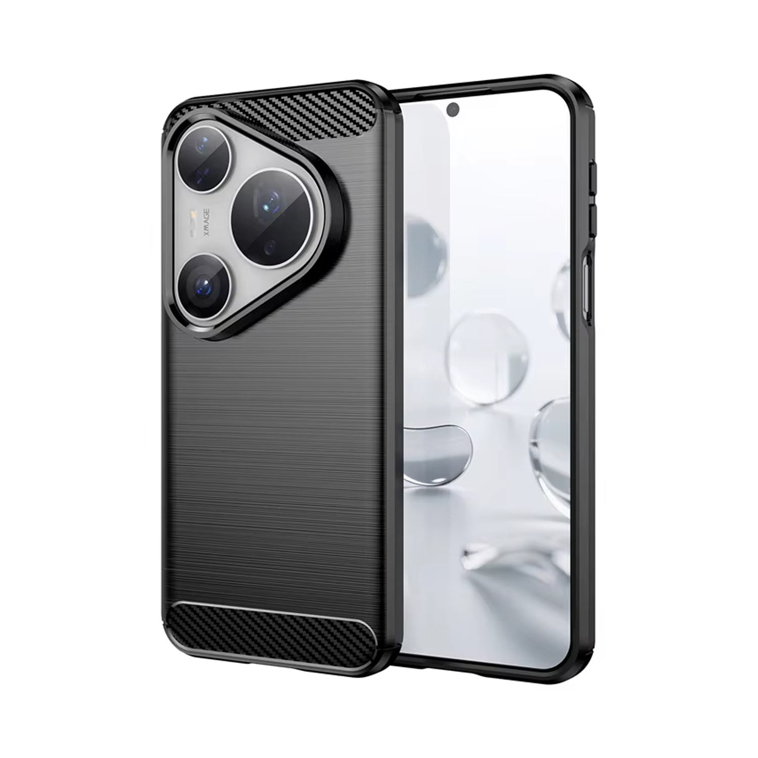 Microcase Huawei Pura 80 Pro Plus ile Uyumlu Brushed Carbon Fiber Silikon Kılıf - Siyah AL3332