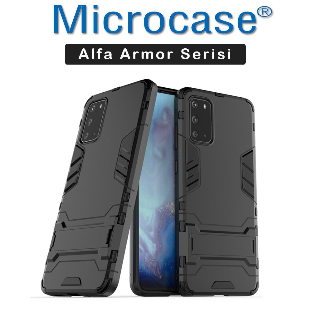 Microcase Samsung Galaxy S20 Alfa Serisi Armor Standlı Perfect Koruma Kılıf - Siyah